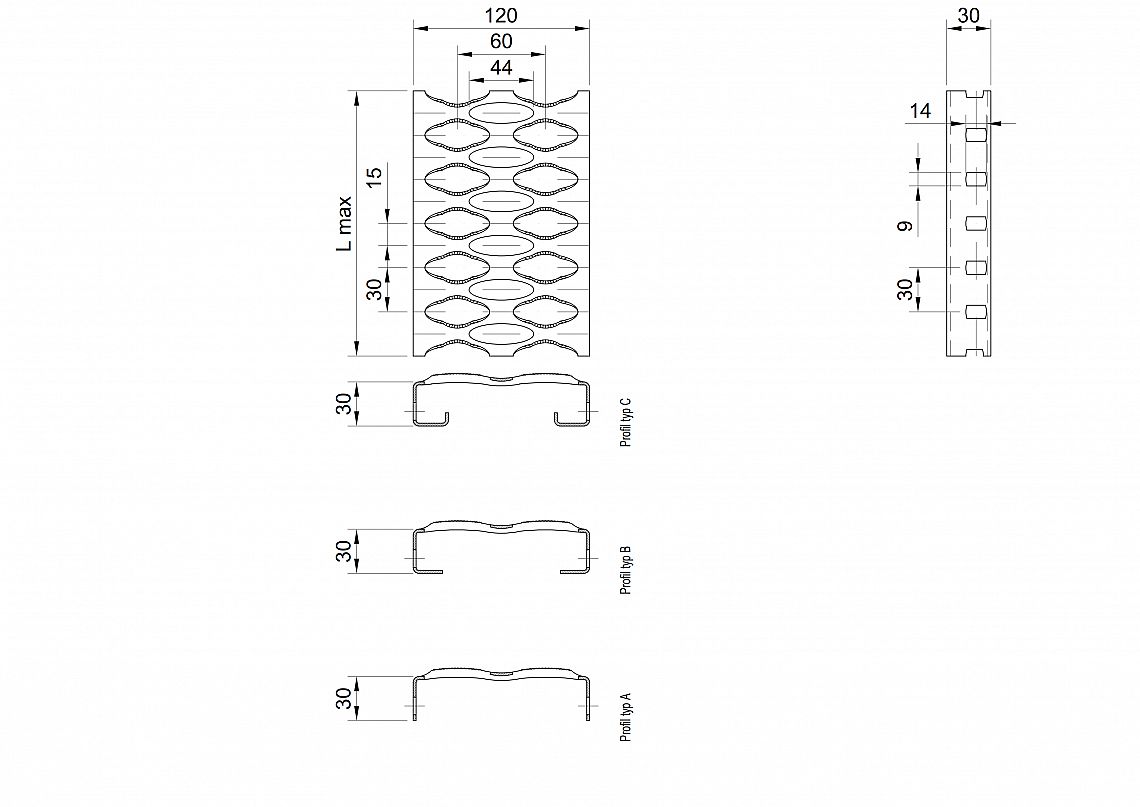 Profilové rošty PSE-120-30/1,5 - nerez V2A (1.4301)-mořená