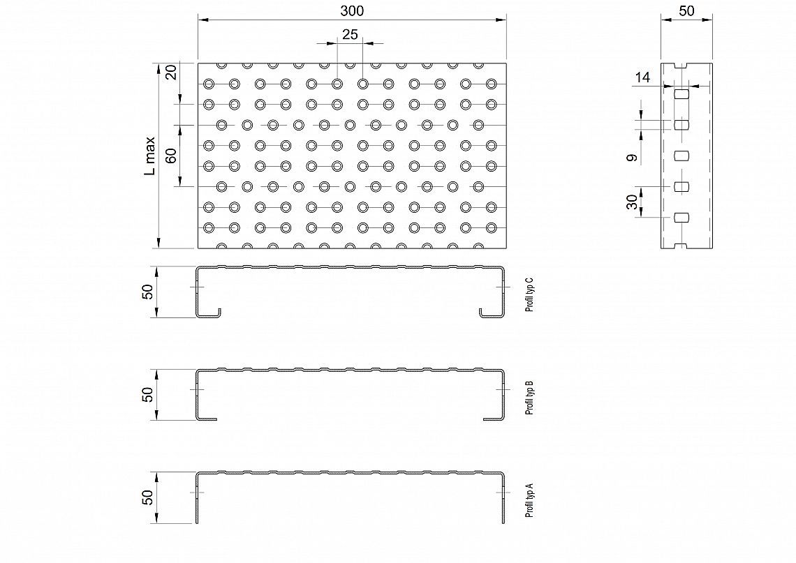 Profilové rošty PGE-300-50/1,5 - ocel-zinkovaná