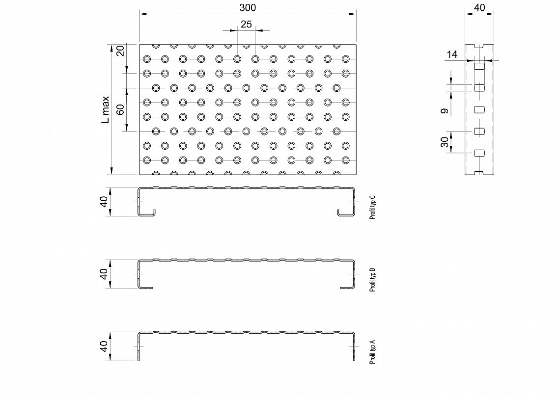 Profilové rošty PGE-300-40/2 - ocel-zinkovaná