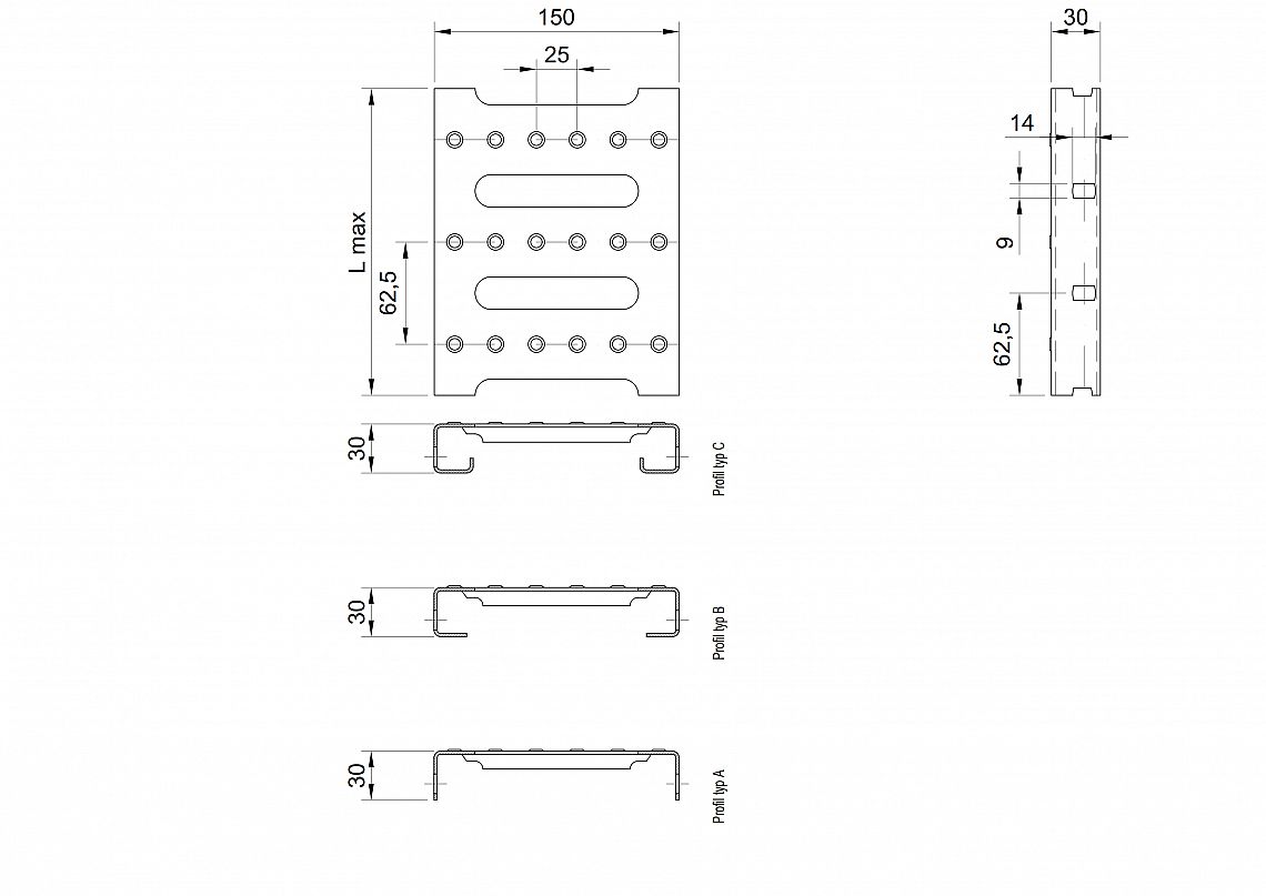 Profilové rošty PST-150-30/1,5 - nerez V2A (1.4301)-mořená