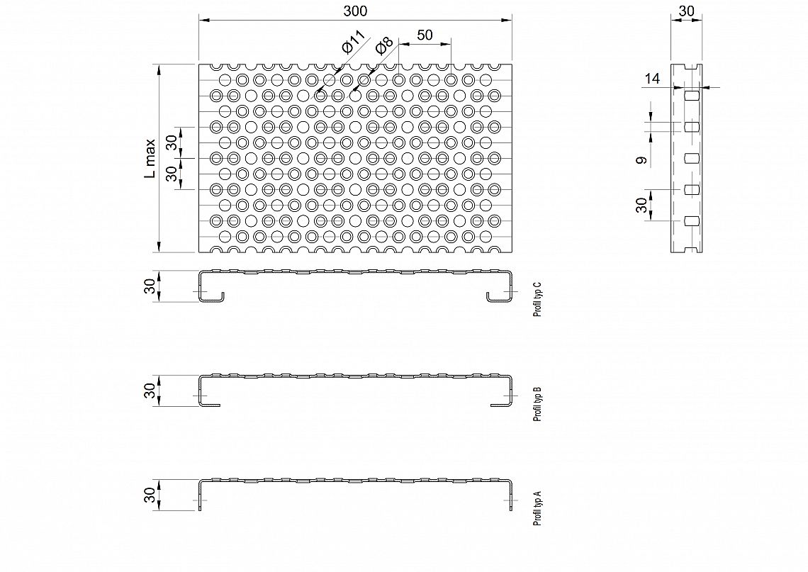 Profilové rošty PRU-300-30/2,5 - ocel-černá