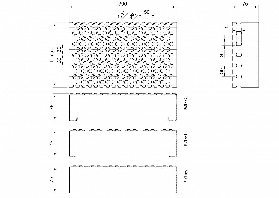 Profilové rošty PRU-300-75/2 - ocel-zinkovaná