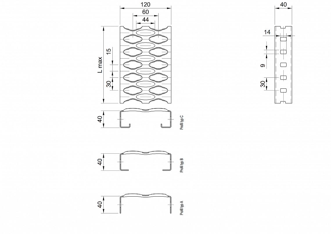 Profilové rošty PSE-120-40/2 - nerez V2A (1.4301)-mořená