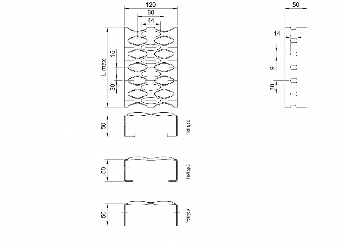 Profilové rošty PSE-120-50/2,5 - ocel-zinkovaná