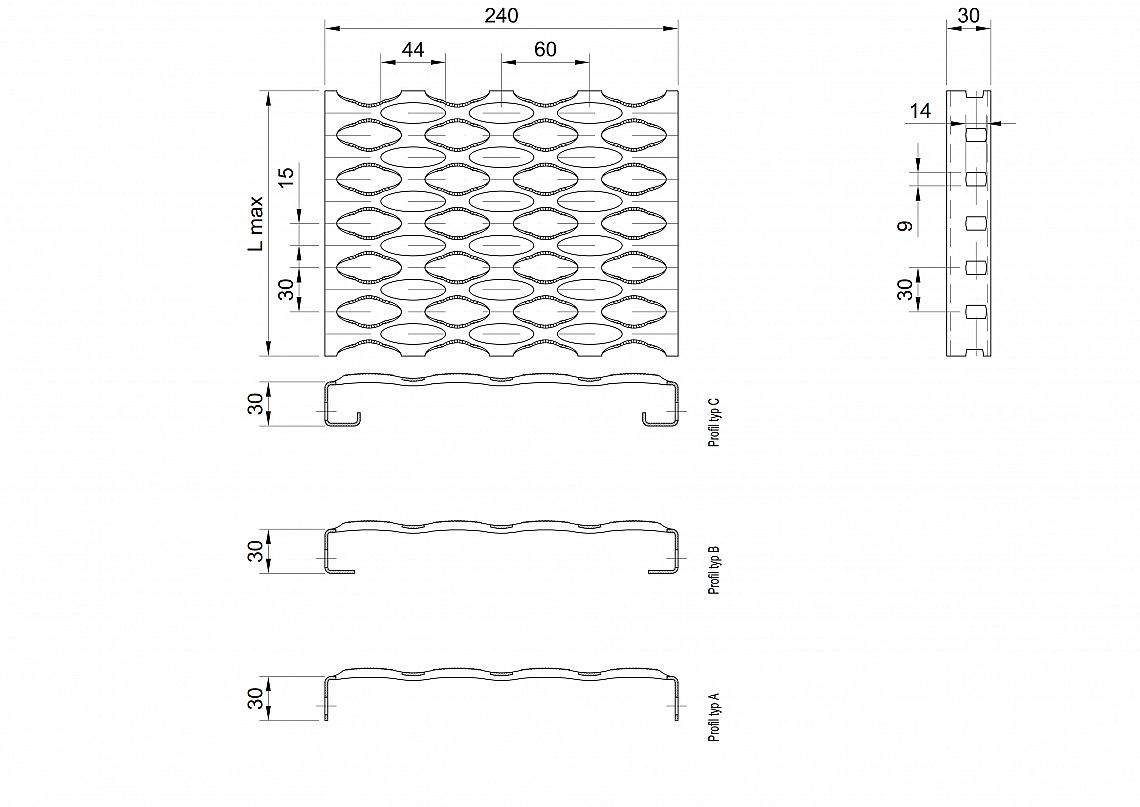 Profilové rošty PSE-240-30/2 - nerez V2A (1.4301)-mořená