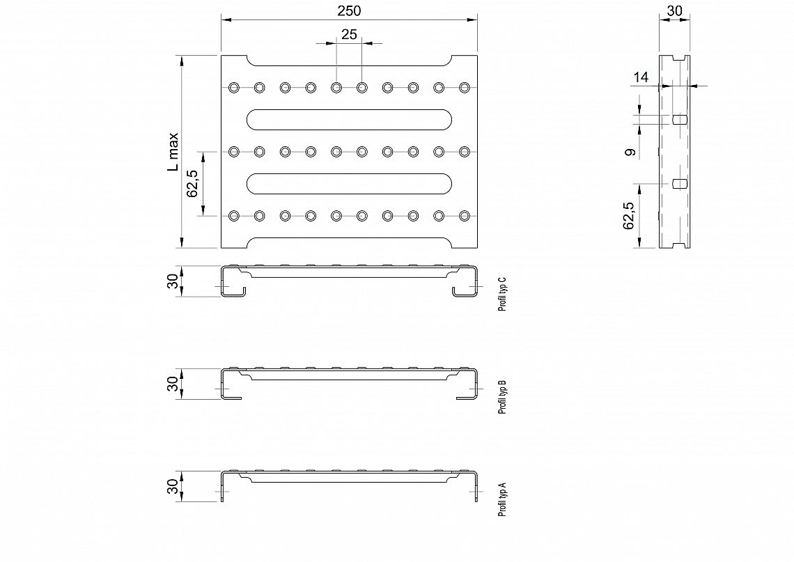 Profilové rošty PST-250-30/2,5 - nerez V2A (1.4301)-mořená