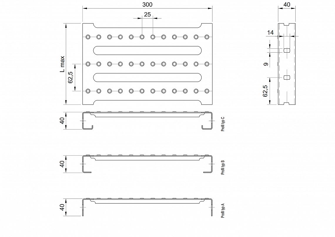 Profilové rošty PST-300-40/2 - nerez V2A (1.4301)-mořená