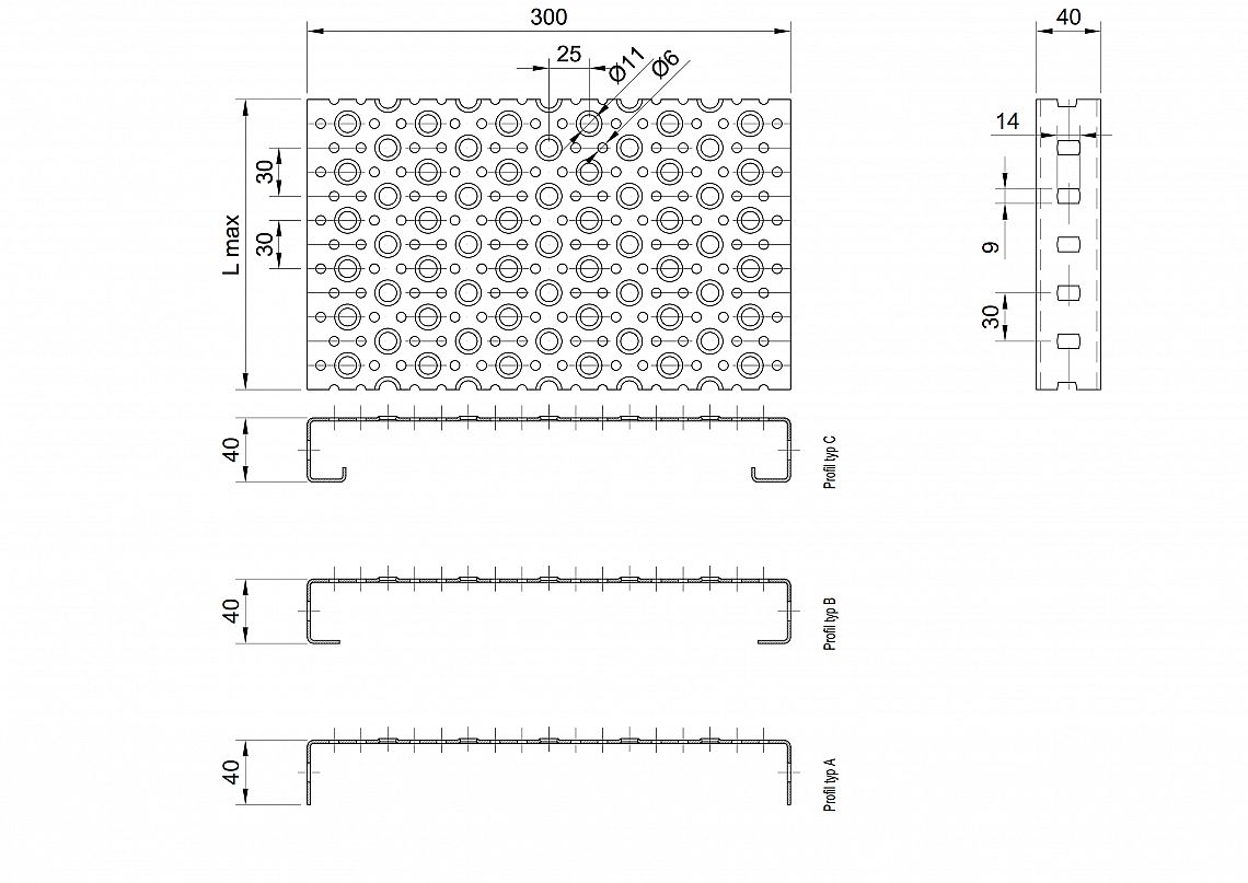 Profilové rošty POF-300-40/2 - ocel-černá