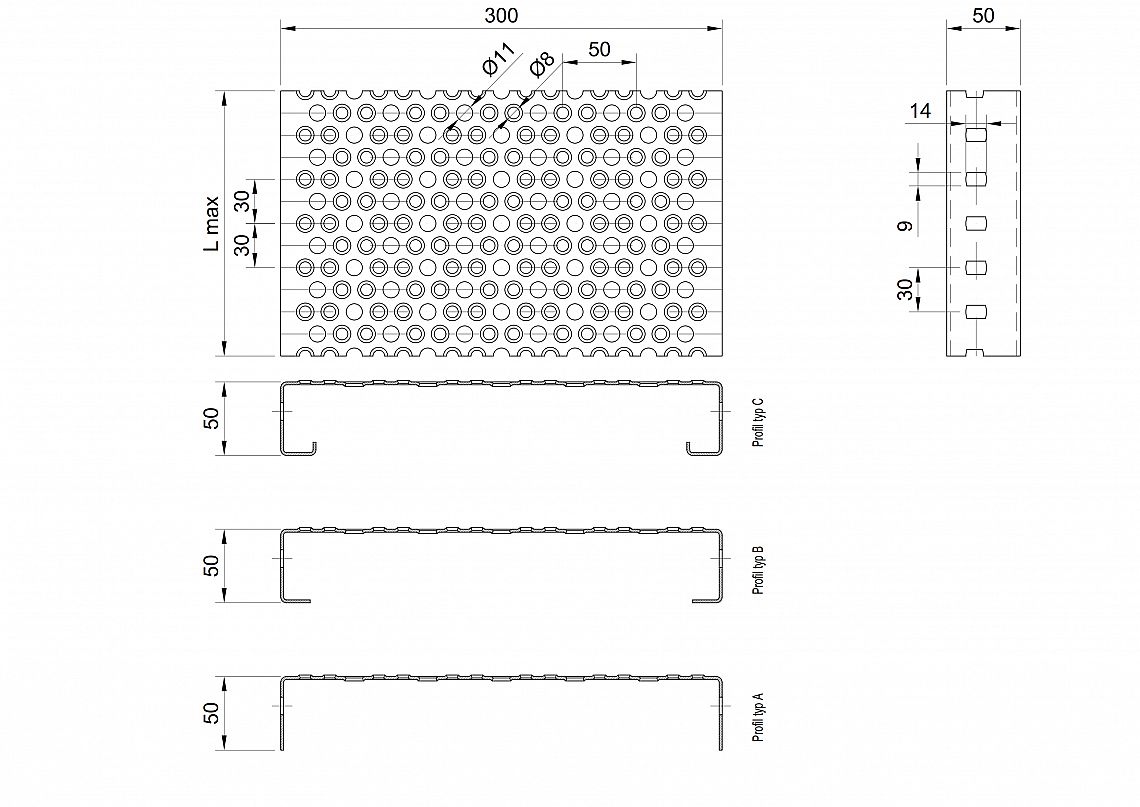 Profilové rošty PRU-300-50/2 - ocel-černá