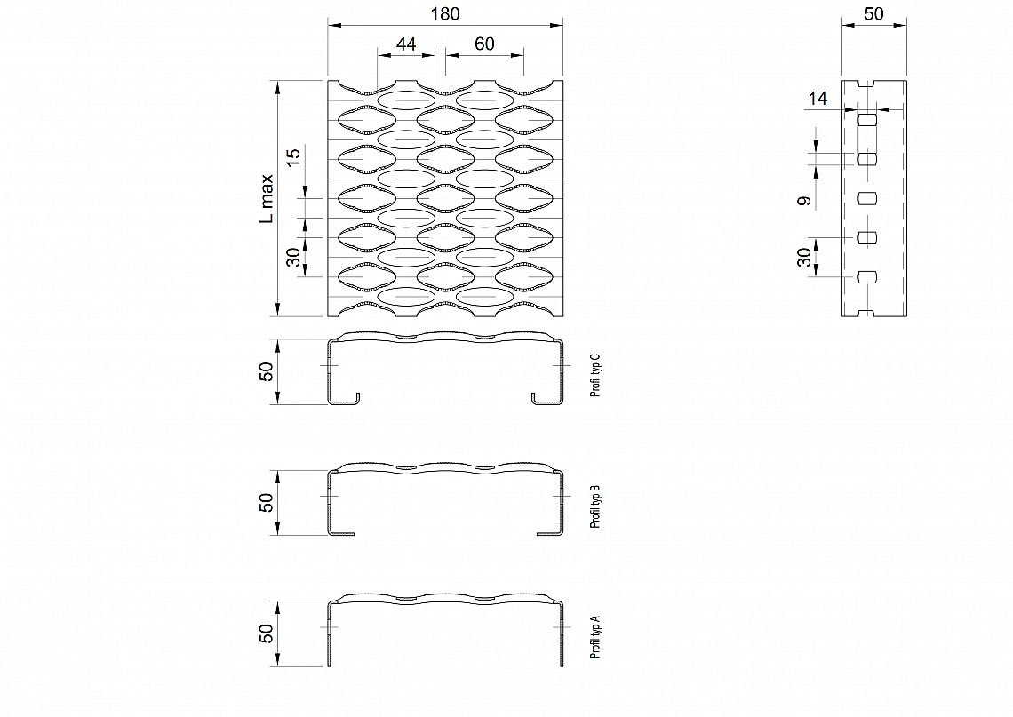 Profilové rošty PSE-180-50/2 - ocel-zinkovaná