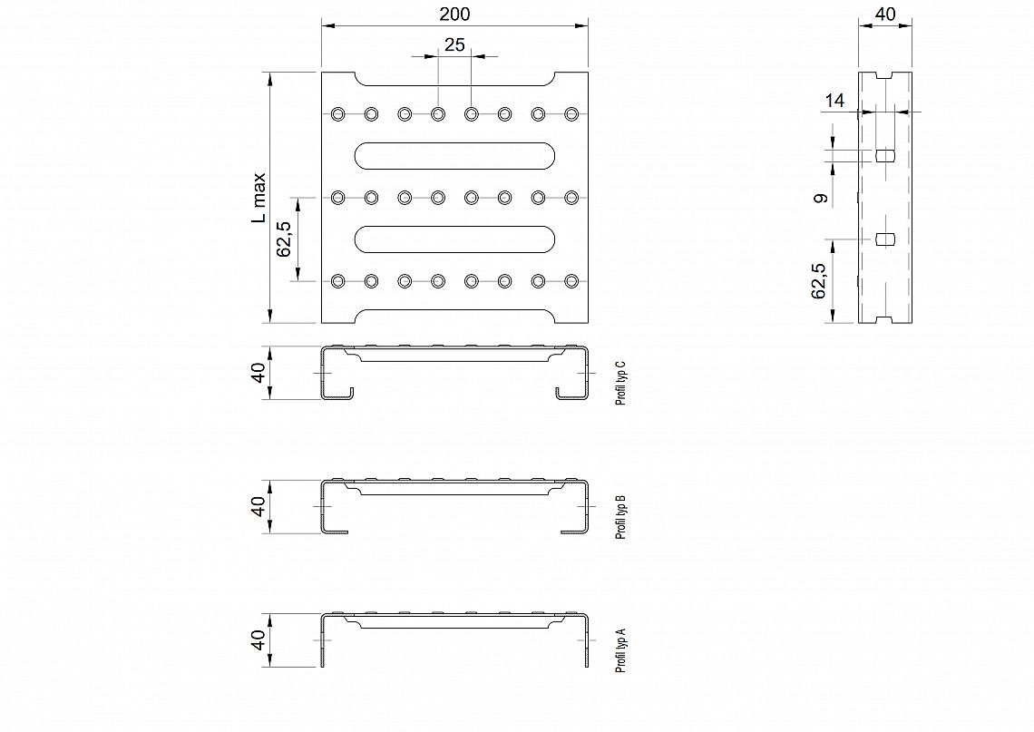 Profilové rošty PST-200-40/1,5 - nerez V2A (1.4301)-mořená