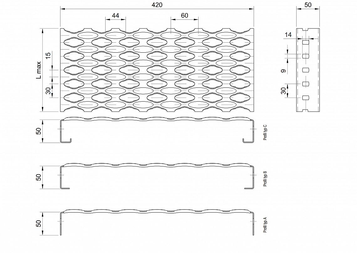 Profilové rošty PSE-420-50/2,5 - ocel-zinkovaná