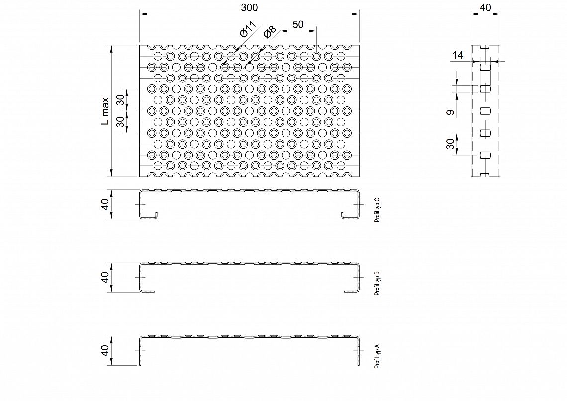 Profilové rošty PRU-300-40/1,5 - ocel-černá