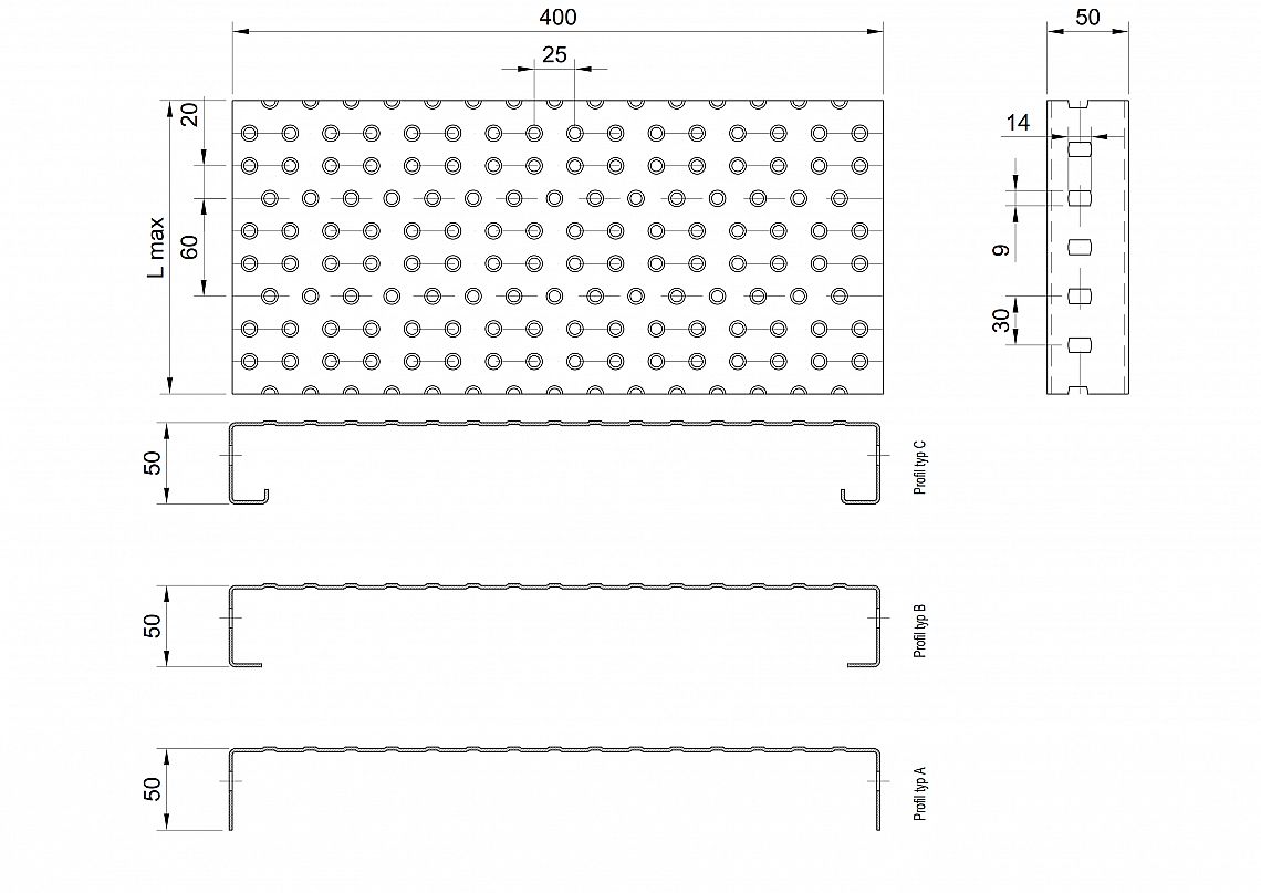 Profilové rošty PGE-400-50/2,5 - ocel-zinkovaná