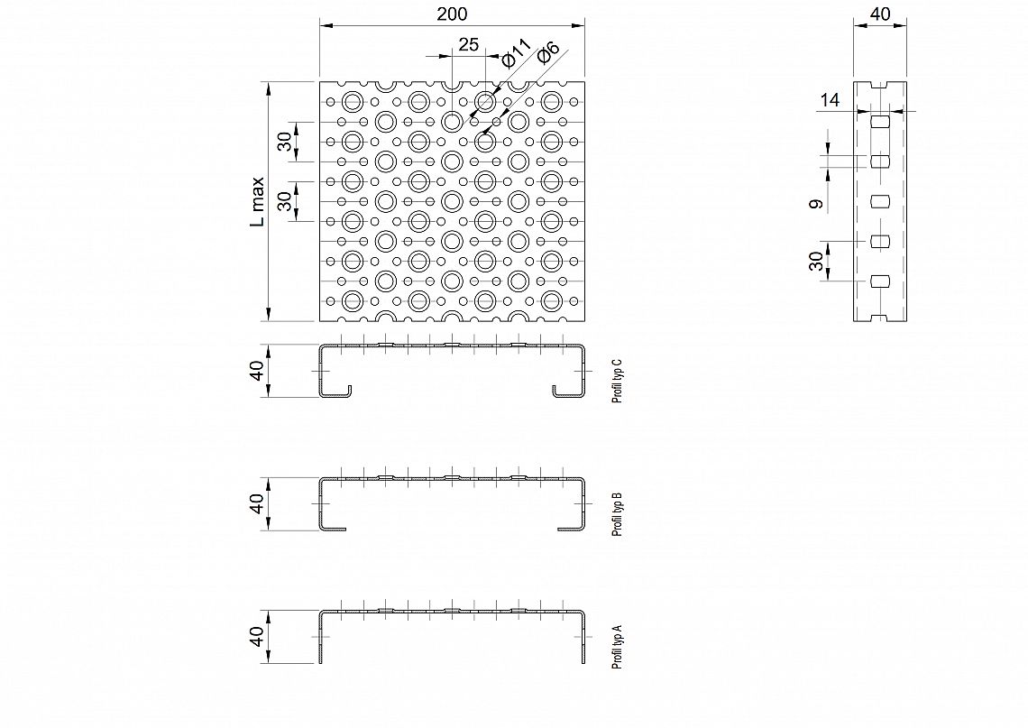 Profilové rošty POF-200-40/2 - ocel-černá