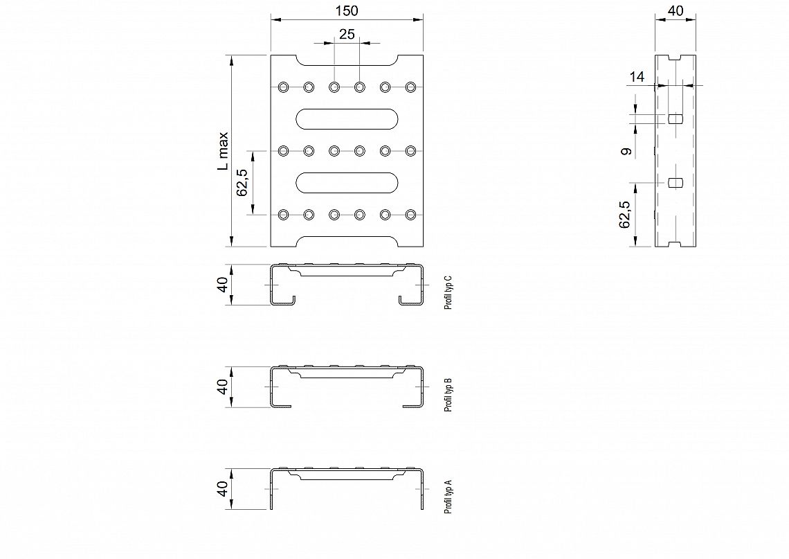 Profilové rošty PST-150-40/2,5 - nerez V2A (1.4301)-mořená