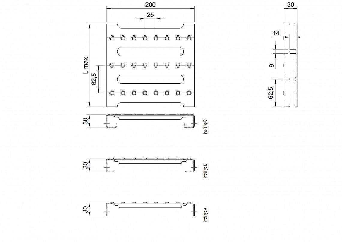 Profilové rošty PST-200-30/2,5 - nerez V2A (1.4301)-mořená