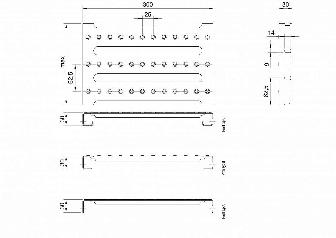 Profilové rošty PST-300-30/2 - ocel-zinkovaná