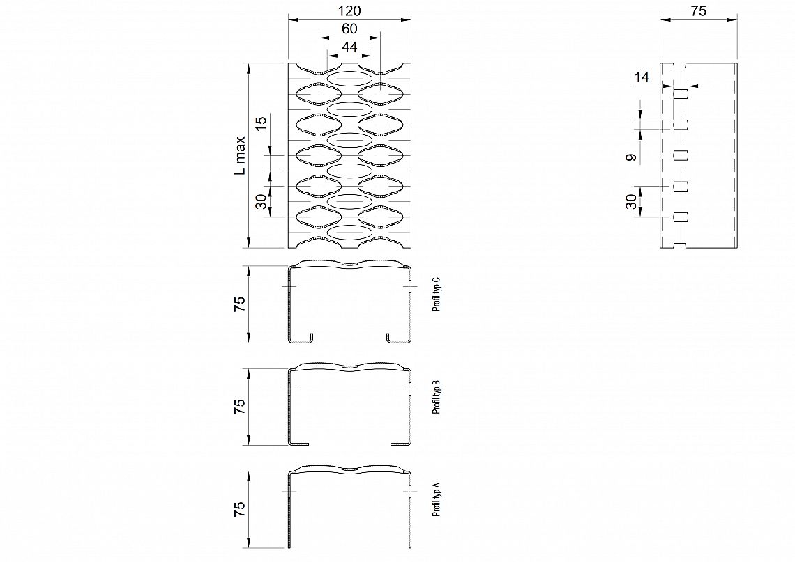 Profilové rošty PSE-120-75/2 - nerez V2A (1.4301)-mořená