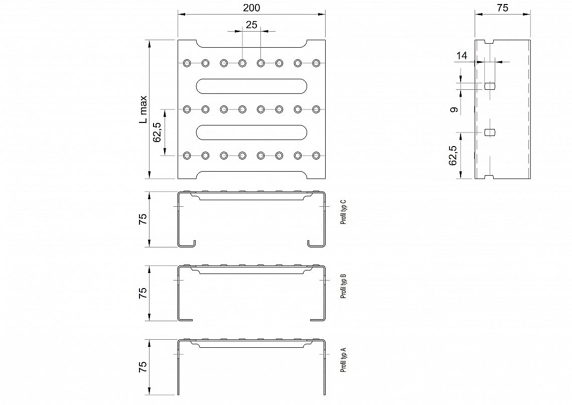 Profilové rošty PST-200-75/1,5 - nerez V2A (1.4301)-mořená