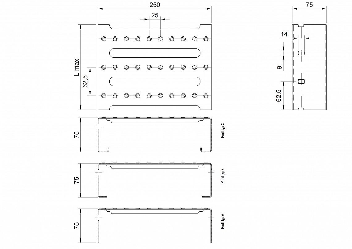 Profilové rošty PST-250-75/2 - ocel-zinkovaná