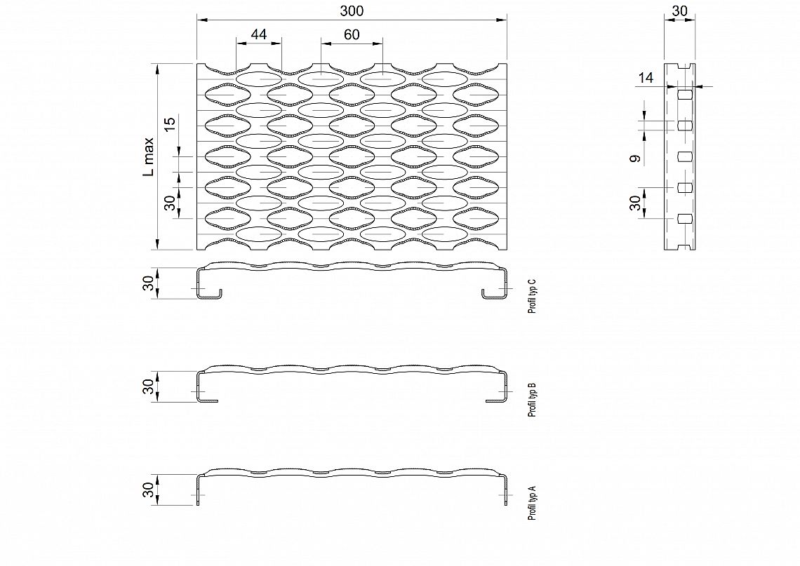 Profilové rošty PSE-300-30/2,5 - ocel-zinkovaná