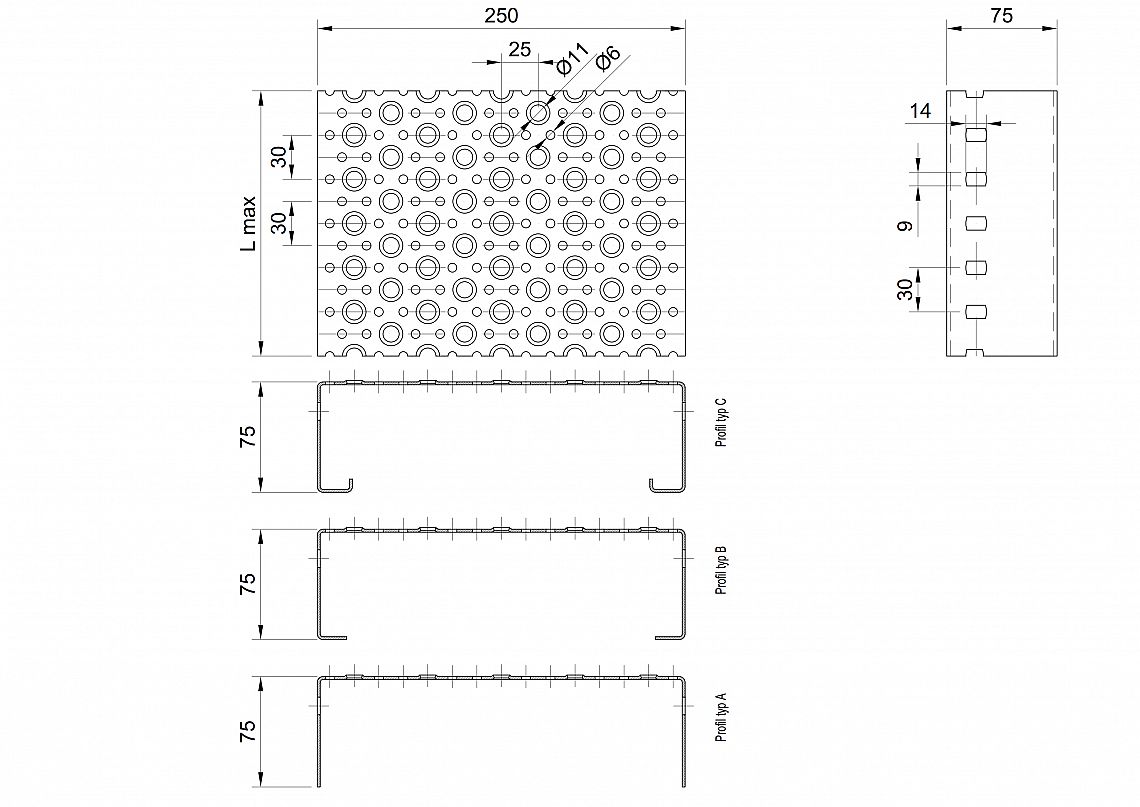 Profilové rošty POF-250-75/2 - ocel-černá