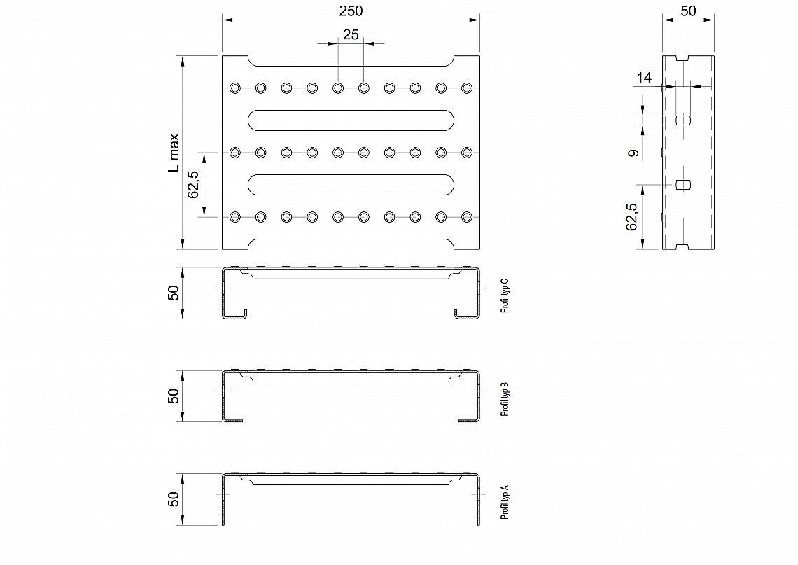 Profilové rošty PST-250-50/2 - ocel-zinkovaná