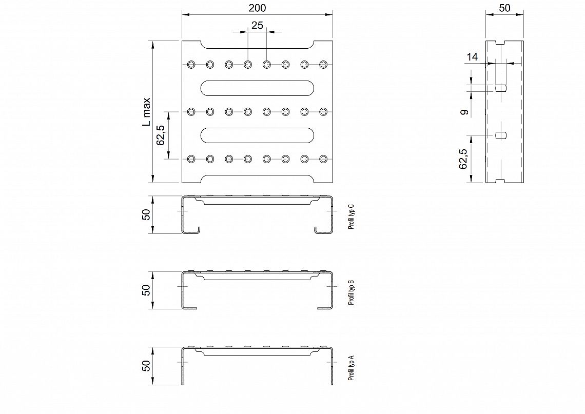 Profilové rošty PST-200-50/2 - ocel-zinkovaná